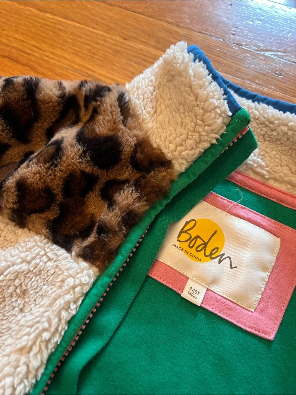 Mini Boden Leopard Fleece/Sherpa, 9-10